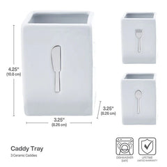 3 Piece Flatware Caddy with Wood Tray