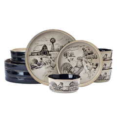 Farmyard Rooster 12 Piece Dinnerware Set, Service for 4