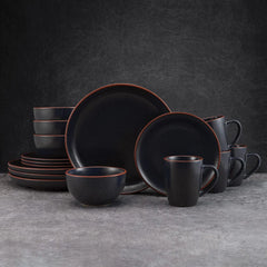 Hunter Black 16 Piece Dinnerware Set, Service for 4