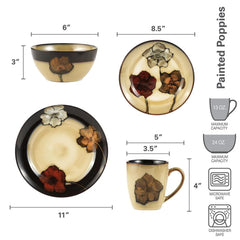 Painted Poppies 32 Piece Dinnerware Set, Service for 8