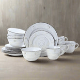 Trellis Coastal White 16 Piece Dinnerware Set, Service for 4