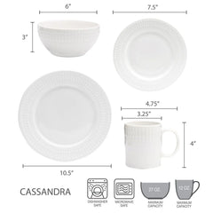 Cassandra 16 Piece Dinnerware Set, Service for 4