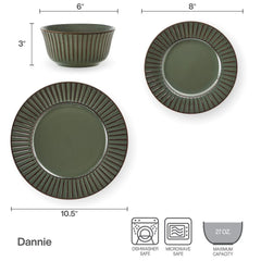 Dannie Green 12 Piece Dinnerware Set, Service for 4