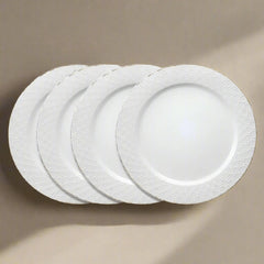 French Lace Set of 4 White Dinner Plates