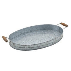 Galvanized Oval Serving with Wooden Handles