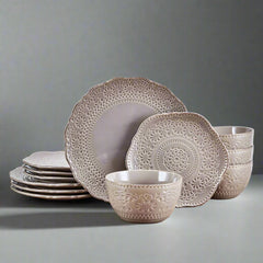 Chateau Smoke 12 Piece Dinnerware Set, Service for 4
