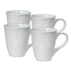 French Lace Set of 4 White Mugs