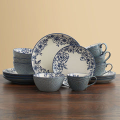 Gabriela Blue 16 Piece Dinnerware Set, Service for 4
