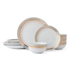 Darbie Angell Golden Charm Metallic 12 Piece Dinnerware Set, Service for 4