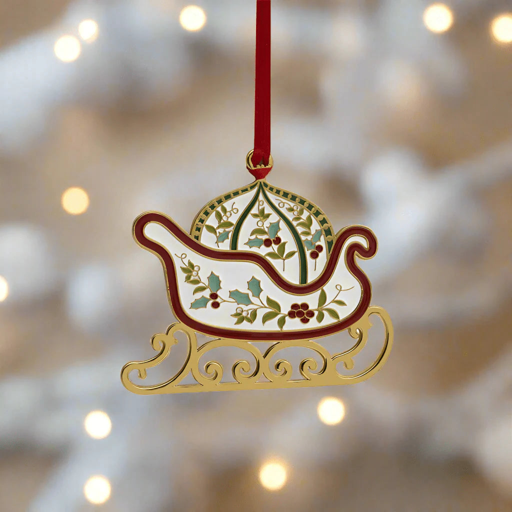 Winterberry® Gold Plated Enamel Sleigh Christmas Ornament