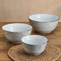 Trellis White Set of 3 Serving Bowls