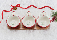Winterberry® Set of 3 Santa Dip Bowls with Wood Base