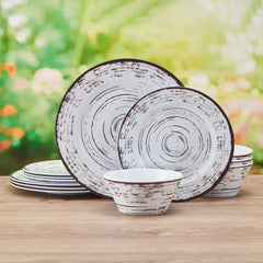 Trellis White 12 Piece Outdoor Melamine Dinnerware Set, Service for 4