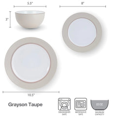 Grayson Taupe 12 Piece Dinnerware Set, Service for 4