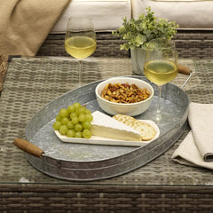 Galvanized Oval Serving with Wooden Handles