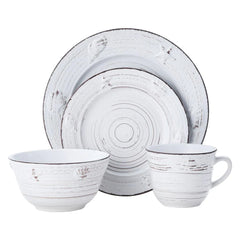 Trellis Coastal White 16 Piece Dinnerware Set, Service for 4
