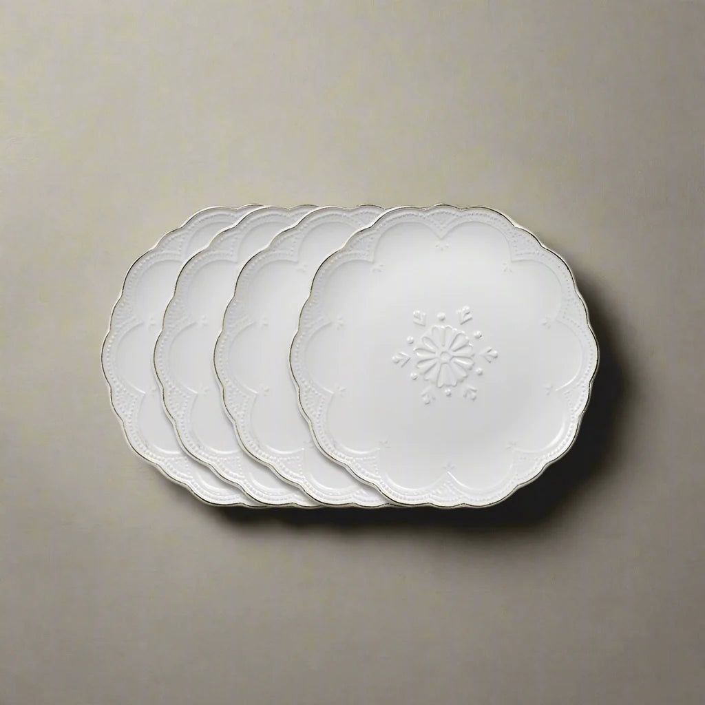 French Lace Set of 4 White Salad Plates