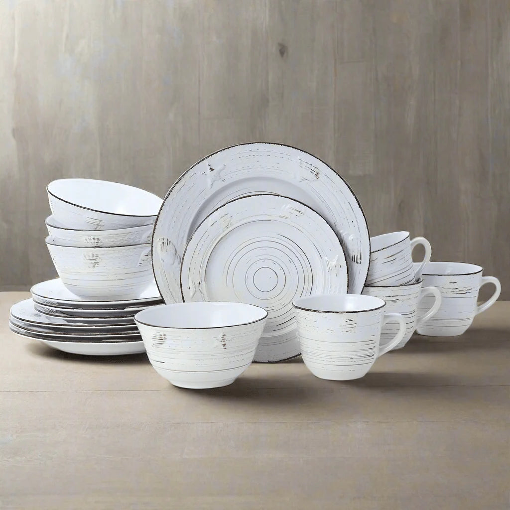 Trellis Coastal White 16 Piece Dinnerware Set, Service for 4
