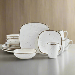 Decker White 16 Piece Dinnerware Set, Service for 4