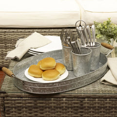 Galvanized Oval Serving with Wooden Handles