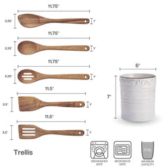 Trellis White Utensil Crock with Tools