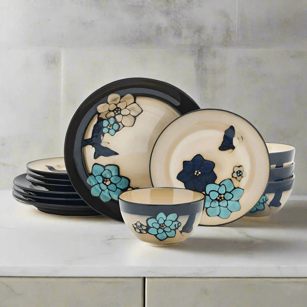 Painted Butterfly Blue 12 Piece Dinnerware Set, Service for 4