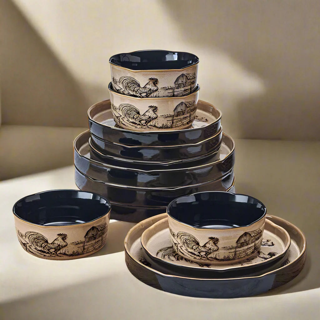 Farmyard Rooster 12 Piece Dinnerware Set, Service for 4