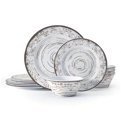 Trellis White 12 Piece Outdoor Melamine Dinnerware Set, Service for 4