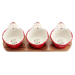 Winterberry® Set of 3 Santa Dip Bowls with Wood Base
