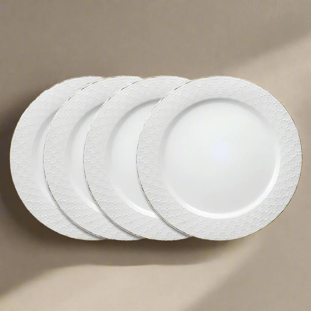 French Lace Set of 4 White Dinner Plates