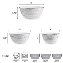 Trellis White Set of 3 Serving Bowls