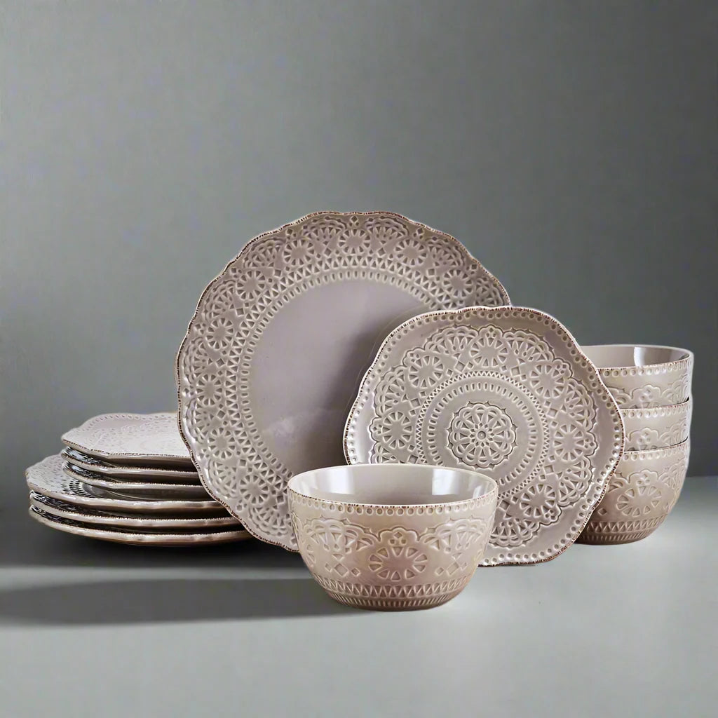 Chateau Smoke 12 Piece Dinnerware Set, Service for 4