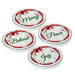 Winterberry® Set of 4 Red Ribbon Salad Plates