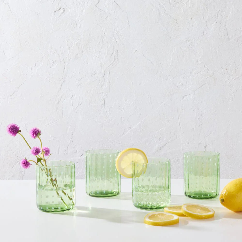 Darbie Angell Dappled Clouds Seafoam Set of 4 Double Old Fashioned Glasses