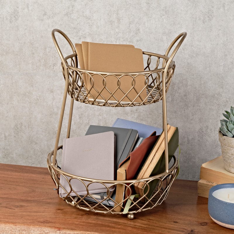 Lattice 2 Tier Matte Gold Countertop Basket