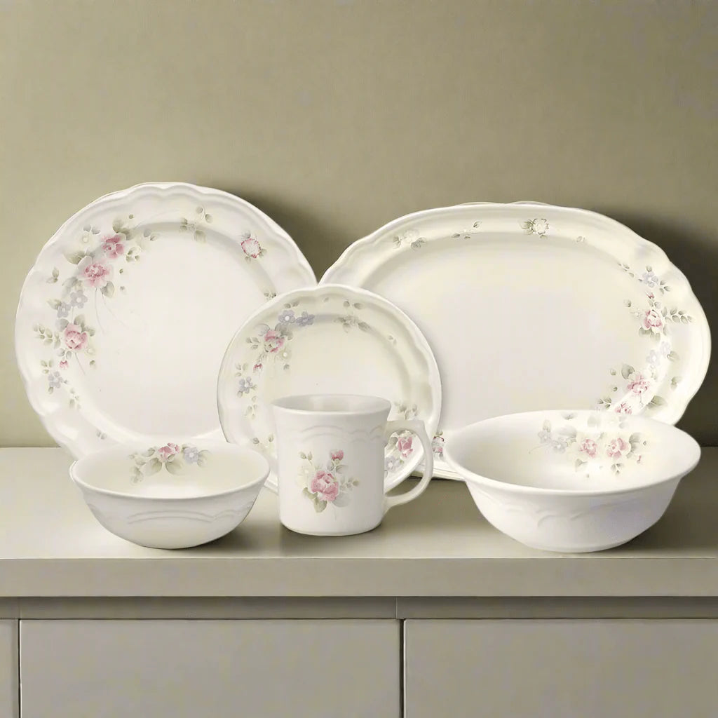 Tearose 32 Piece Dinnerware Set Service for 8 with Serveware