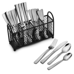 Satin Danford 24 Piece Flatware Set with Wire Caddy, Service for 6