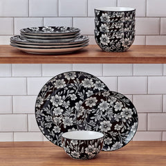 Midnight Blooms 12 Piece Dinnerware Set, Service for 4